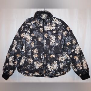 FLX Pitch Black Floral Puffer Jacket. XL. NWOT.